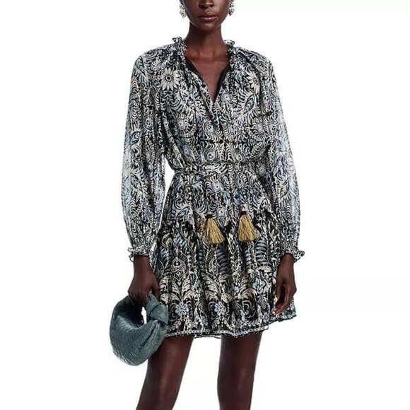 Kobi Halperin Kaye Tie Neck Dress XS NWT – Boho Chic Printed Mini Dress - Picture 1 of 5